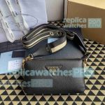 Replica Prada Black Leather Cross-Body Bag Fabric Shoulder Strap